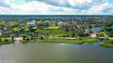 4K video from drone to of the Ludza Medieval Castle. Ludza, Latgale, Latvia Stock Footage 324751806