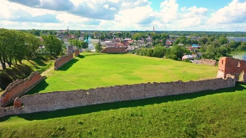4K video from drone to of the Ludza Medieval Castle. Ludza, Latgale, Latvia Stock Footage 324804847