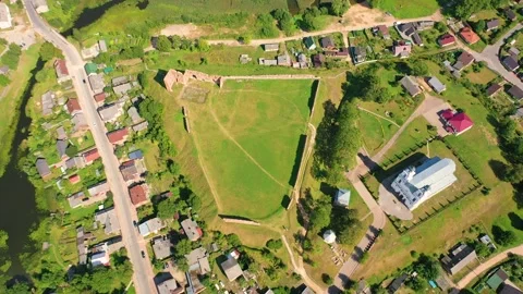 4K video from drone to of the Ludza Medieval Castle. Ludza, Latgale, Latvia Stock Footage 324804892