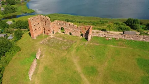 4K video from drone to of the Ludza Medieval Castle. Ludza, Latgale, Latvia Stock Footage 324804922
