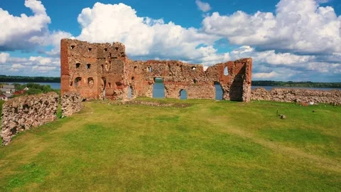 4K video from drone to of the Ludza Medieval Castle. Ludza, Latgale, Latvia Stock Footage 324804927