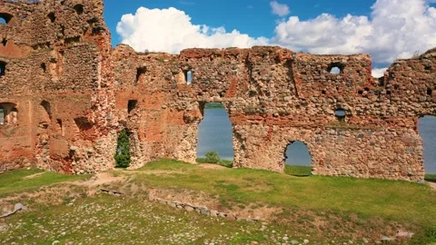 4K video from drone to of the Ludza Medieval Castle. Ludza, Latgale, Latvia Stock Footage 324804941