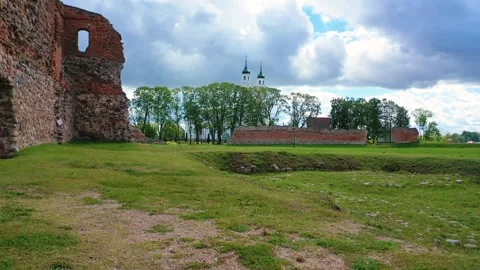 4K video from drone to of the Ludza Medieval Castle. Ludza, Latgale, Latvia Stock Footage 324804957