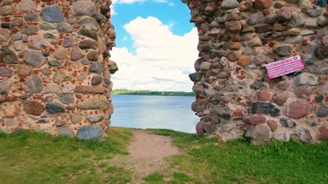 4K video from drone to of the Ludza Medieval Castle. Ludza, Latgale, Latvia Stock Footage 324804958