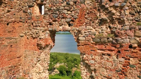4K video from drone to of the Ludza Medieval Castle. Ludza, Latgale, Latvia Stock Footage 324804961