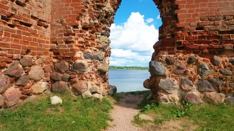 4K video from drone to of the Ludza Medieval Castle. Ludza, Latgale, Latvia Stock Footage 324804968