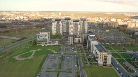 4K video from drone to the modern district of Skanste in Riga.Latvia Stock Footage 296776431