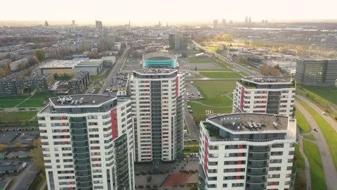 4K video from drone to the modern district of Skanste in Riga.Latvia Stock Footage 296776441