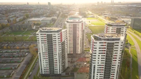 4K video from drone to the modern district of Skanste in Riga.Latvia Stock Footage 296776454