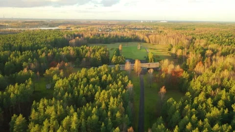 4K video from drone to Monuments at Salaspils Memorial Ensemble. Latvia Stock Footage 296776084