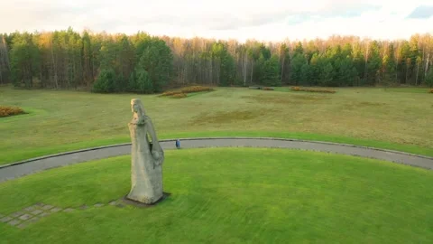 4K video from drone to Monuments at Salaspils Memorial Ensemble. Latvia Stock Footage 296776090