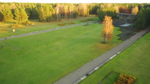 4K video from drone to Monuments at Salaspils Memorial Ensemble. Latvia Stock Footage 296776105