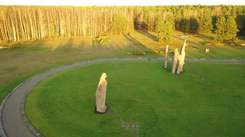 4K video from drone to Monuments at Salaspils Memorial Ensemble. Latvia Stock Footage 296776111