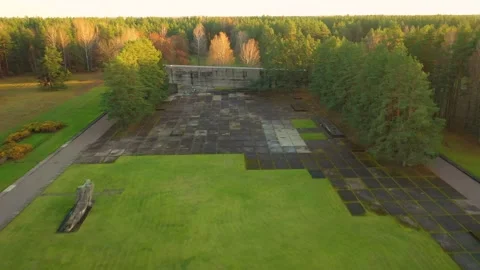 4K video from drone to Monuments at Salaspils Memorial Ensemble. Latvia Stock Footage 296776117