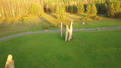 4K video from drone to Monuments at Salaspils Memorial Ensemble. Latvia Stock Footage 296776118