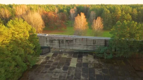 4K video from drone to Monuments at Salaspils Memorial Ensemble. Latvia Stock Footage 296776125
