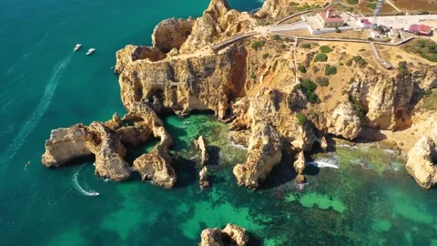 4K video from drone to Ponta da Piedade near Lagos in Algarve,Portugal. Stock Footage 320072060