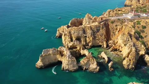 4K video from drone to Ponta da Piedade near Lagos in Algarve,Portugal. Stock Footage 320072084