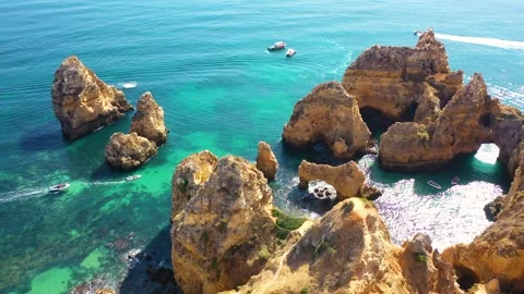 4K video from drone to Ponta da Piedade near Lagos in Algarve,Portugal. Stock Footage 320072099