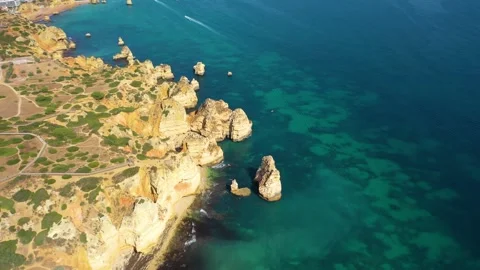 4K video from drone to Ponta da Piedade near Lagos in Algarve,Portugal. Stock Footage 320072109
