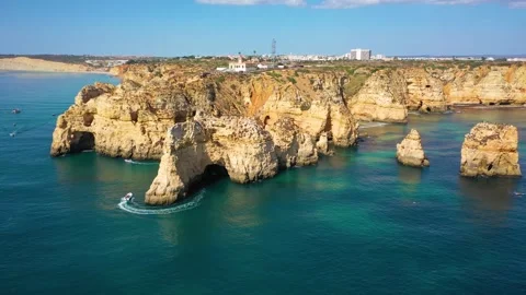 4K video from drone to Ponta da Piedade near Lagos in Algarve,Portugal. Stock Footage 320072114