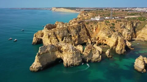4K video from drone to Ponta da Piedade near Lagos in Algarve,Portugal. Stock Footage 320072118