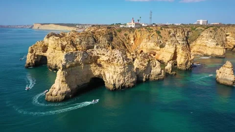 4K video from drone to Ponta da Piedade near Lagos in Algarve,Portugal. Stock Footage 320072138