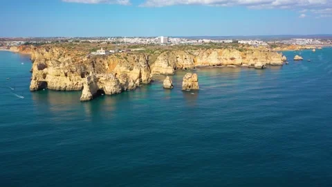 4K video from drone to Ponta da Piedade near Lagos in Algarve,Portugal. Stock Footage 320072139