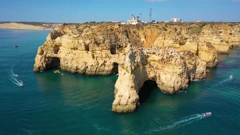 4K video from drone to Ponta da Piedade near Lagos in Algarve,Portugal. Stock Footage 320072158