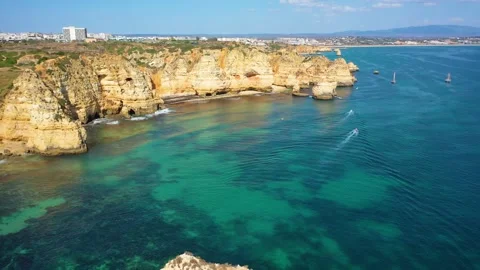 4K video from drone to Ponta da Piedade near Lagos in Algarve,Portugal. Stock Footage 320072174