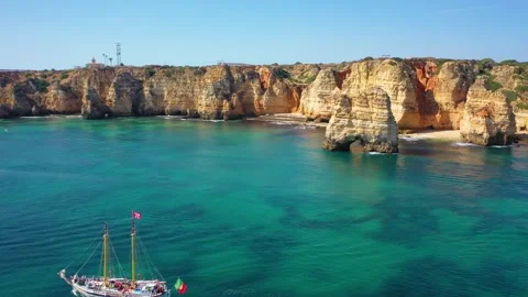 4K video from drone to Ponta da Piedade near Lagos in Algarve,Portugal. Stock Footage 320072175