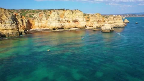 4K video from drone to Ponta da Piedade near Lagos in Algarve,Portugal. Stock Footage 320072177