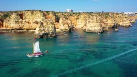 4K video from drone to Ponta da Piedade near Lagos in Algarve,Portugal. Stock Footage 320072184