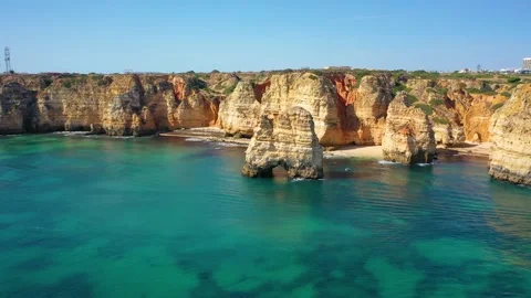 4K video from drone to Ponta da Piedade near Lagos in Algarve,Portugal. Stock Footage 320072188