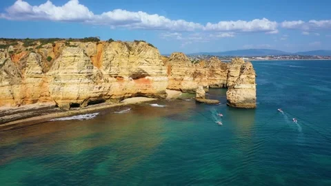 4K video from drone to Ponta da Piedade near Lagos in Algarve,Portugal. Stock Footage 320072226