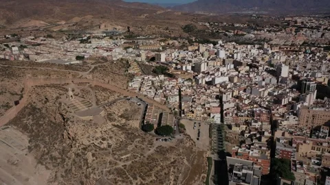 4K video from drone to San Cristobal Hill ( Cerro San Cristobal ) Almeria,Spain Stock Footage 299985300