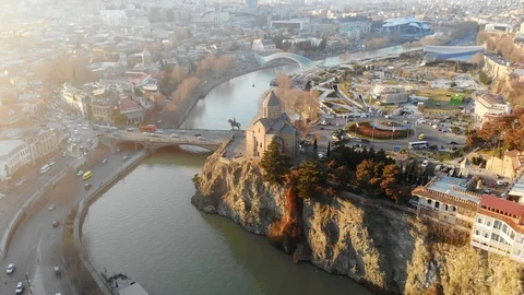 4k video drone skyline view of an old city of Georgia. Morning daylight. movie. Stock Footage 111471279