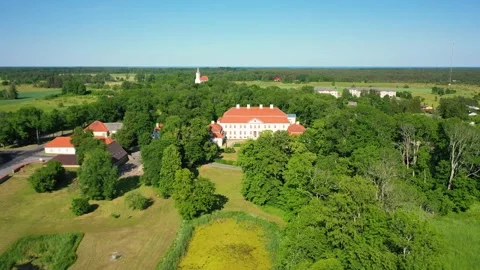 4K video from a drone to Suuremoisa baroque manor. Hiiumaa, Estonia, baltic. Stock Footage 331407343