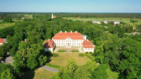 4K video from a drone to Suuremoisa baroque manor. Hiiumaa, Estonia, baltic. Stock Footage 331407345