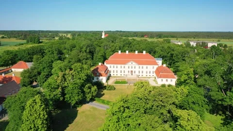 4K video from a drone to Suuremoisa baroque manor. Hiiumaa, Estonia, baltic. Stock Footage 331407346