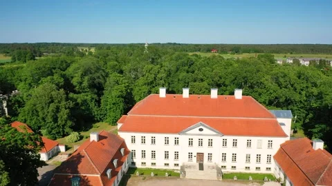 4K video from a drone to Suuremoisa baroque manor. Hiiumaa, Estonia, baltic. Stock Footage 331407348