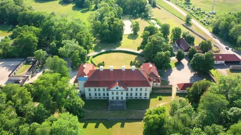 4K video from a drone to Suuremoisa baroque manor. Hiiumaa, Estonia, baltic. Stock Footage 331407353