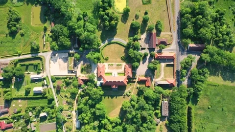 4K video from a drone to Suuremoisa baroque manor. Hiiumaa, Estonia, baltic. Stock Footage 331407371