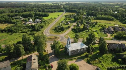 4K video from drone to Svente Most Holy Trinity Roman Catholic Church.Latvia Stock Footage 244645925