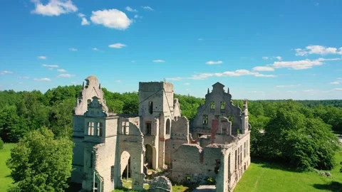 4K video from drone to Ungru manor a sunny summer day.Haapsalu,Estonia Stock Footage 288916879