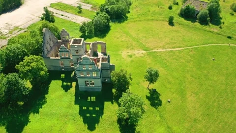 4K video from drone to Ungru manor a sunny summer day.Haapsalu,Estonia Stock Footage 288916928