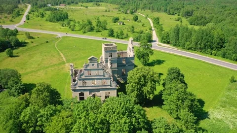4K video from drone to Ungru manor a sunny summer day.Haapsalu,Estonia Stock Footage 288917032