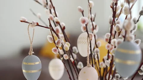 4k video of Easter eggs on willow branch Stock Footage 172323183