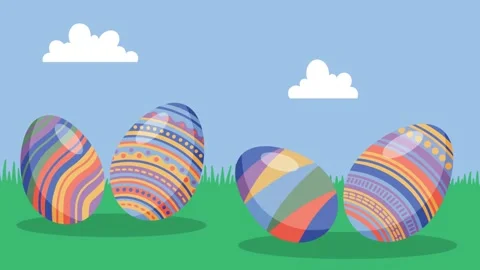 4K video Easter Footage with egg and grass Illustration on blue Screen Stock Footage 285744511