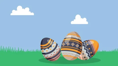 4K video Easter Footage with egg and grass Illustration on blue Screen Stock Footage 285744516